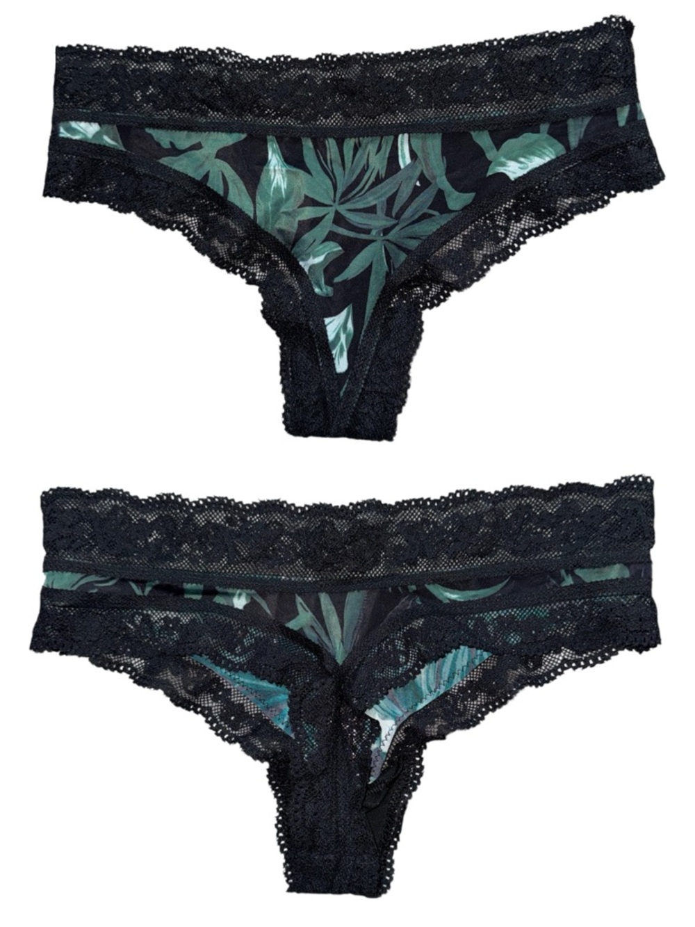 NWOT VICTORIA’S SECRET Green/Black Lace Trim Thong Panties Size Extra Small